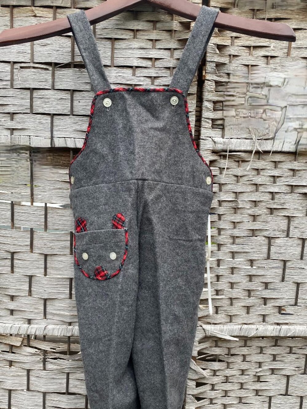 Vintage Shamrock Emporium Wool Charcoal Gray Overalls Bear Pocket Children